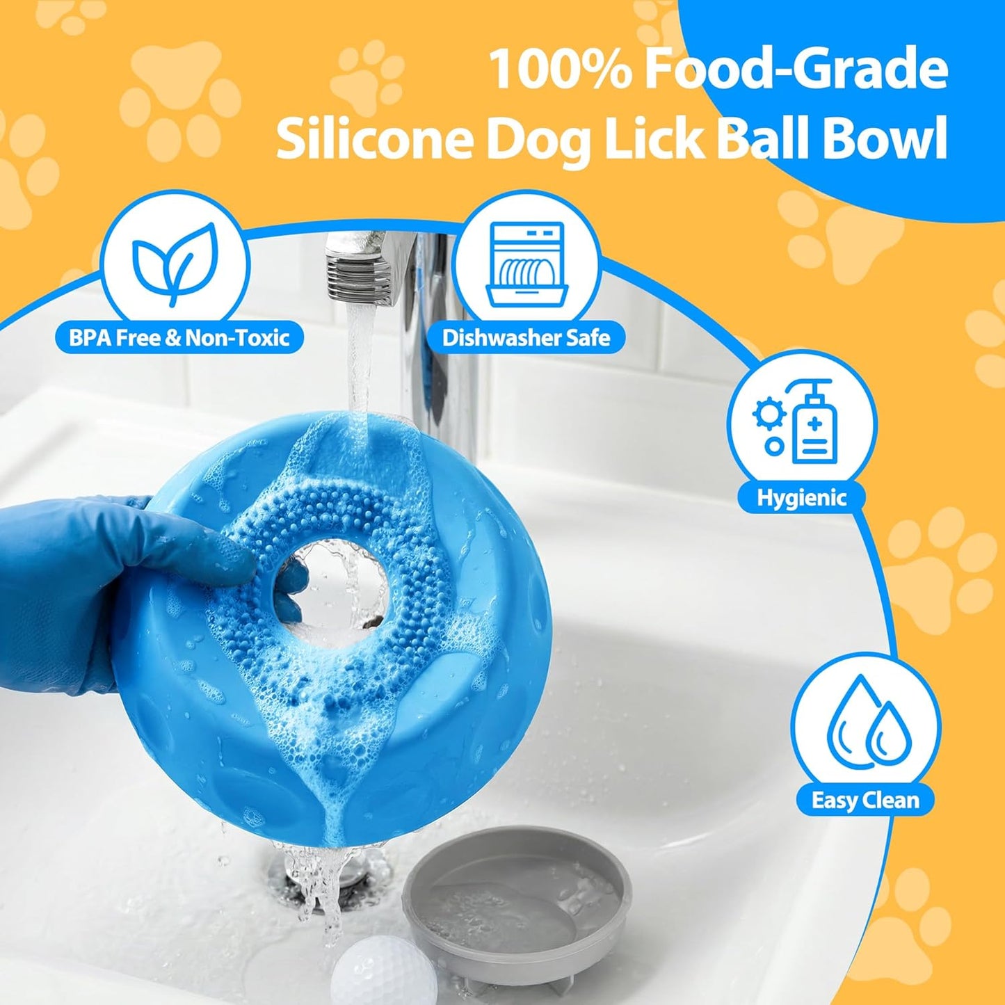 Slow Feeder Dog Bowl - Dog Licking Bowl with Ball for Fast Eaters, Licking Toy & Puppy Slow Feeder with Anti-Slip Design to Keep Ears Clean, Dietary Supplement/Post-Op Nutrition (Blue)