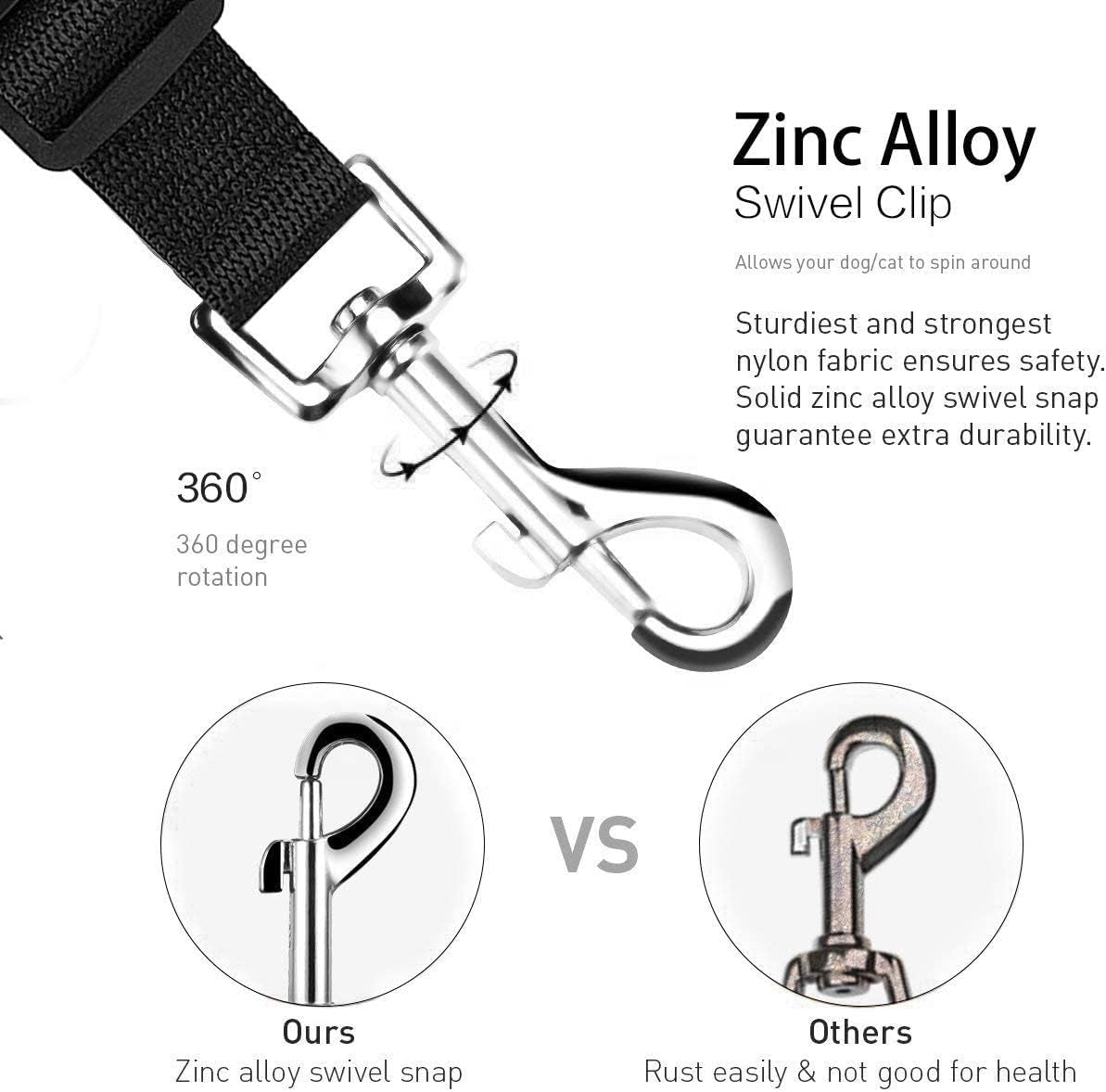 MAIN Adjustable Dog Car Safety Seat Belt - Harness Dog Seatbelt Safety Lead - Cat & Pets (BLACK)