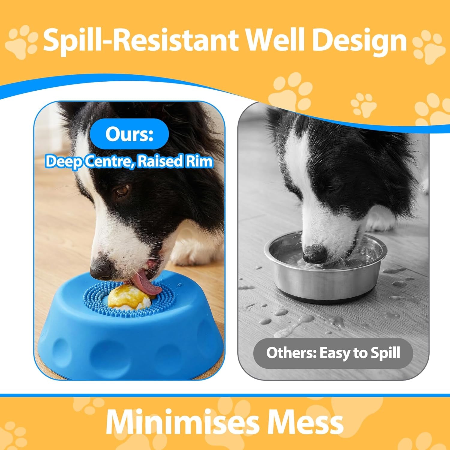 Slow Feeder Dog Bowl - Dog Licking Bowl with Ball for Fast Eaters, Licking Toy & Puppy Slow Feeder with Anti-Slip Design to Keep Ears Clean, Dietary Supplement/Post-Op Nutrition (Blue)