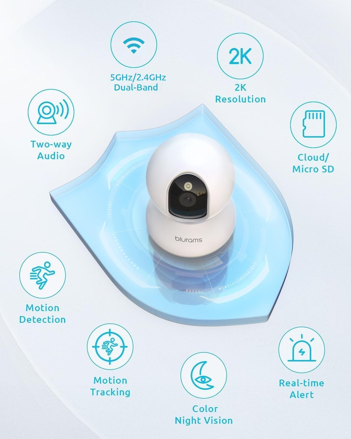 Pet Camera 2K, Indoor Cameras, Dog Camera, 360° Home Security Cameras, Color Night Vision, Motion Tracking, 2-Way Talk, Cloud&Sd, APP Control, Works with Alexa