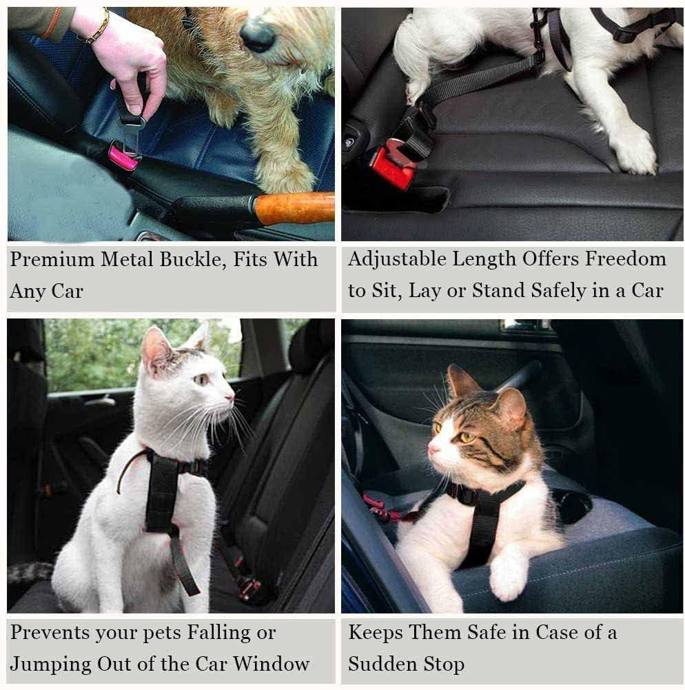 MAIN Adjustable Dog Car Safety Seat Belt - Harness Dog Seatbelt Safety Lead - Cat & Pets (BLACK)