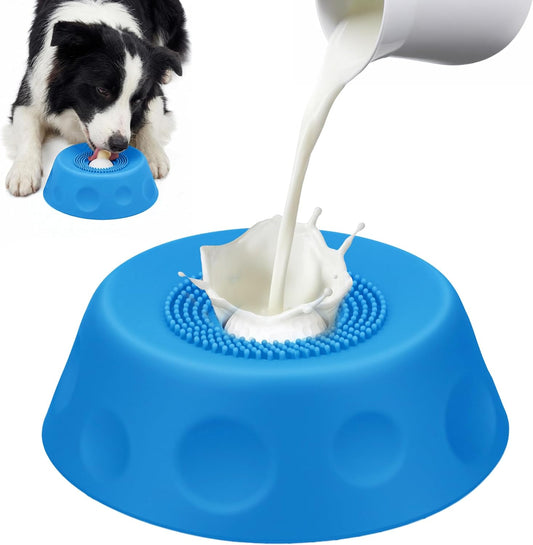 Slow Feeder Dog Bowl - Dog Licking Bowl with Ball for Fast Eaters, Licking Toy & Puppy Slow Feeder with Anti-Slip Design to Keep Ears Clean, Dietary Supplement/Post-Op Nutrition (Blue)