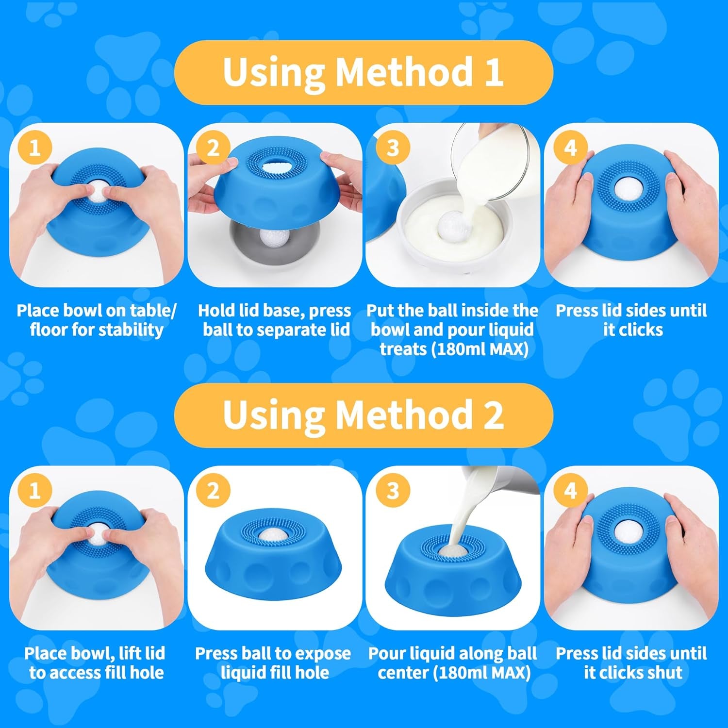 Slow Feeder Dog Bowl - Dog Licking Bowl with Ball for Fast Eaters, Licking Toy & Puppy Slow Feeder with Anti-Slip Design to Keep Ears Clean, Dietary Supplement/Post-Op Nutrition (Blue)